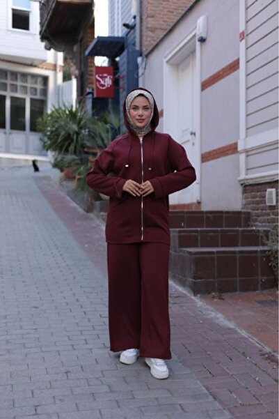 By Pommes Life Women's Oversize Zippered Hooded 2-Piece Set