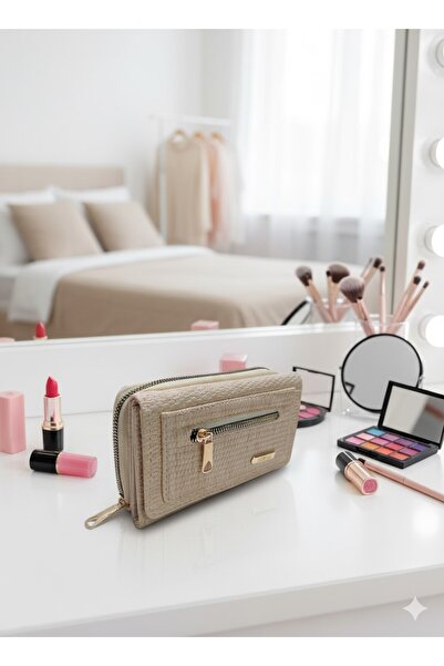 Newish Polo Zippered Portfolio Wallet Patterned Vegan Faux Leather - Medium Size