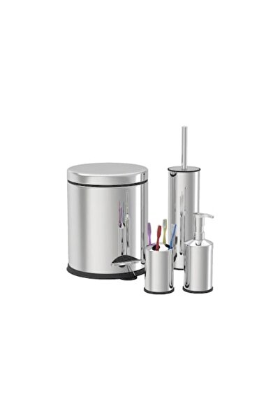 Zilan ZLN4605 4-in-1 stainless steel bathroom set with 3L bin, toilet brush, soap dispenser, toothbr