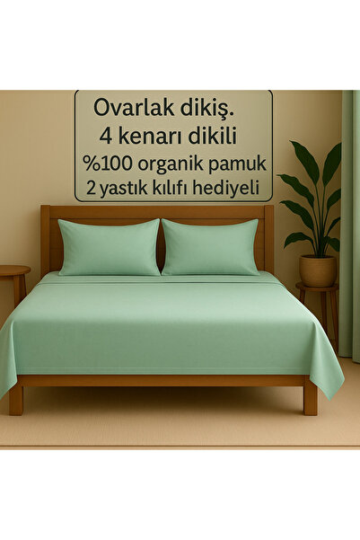 Loova Lastiksiz çarşaf çift kişilik %100 pamuklu yeşil renk 4 köşe dikili 220...