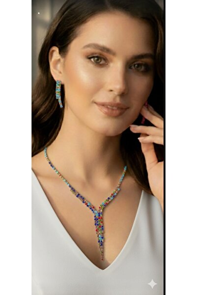 Zanora Evening Dress Necklace Earrings Set Wedding Engagement Henna Bridal Set White Silver Wertytrew344Battal Standard