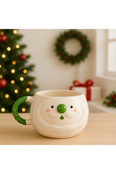 Kotium Ceramics YEŞİL NOEL BABA KUPA Yılbaşı Özel Kabartmalı Özel Dokulu Tamamıyla El Yapımı Seramik Kupa