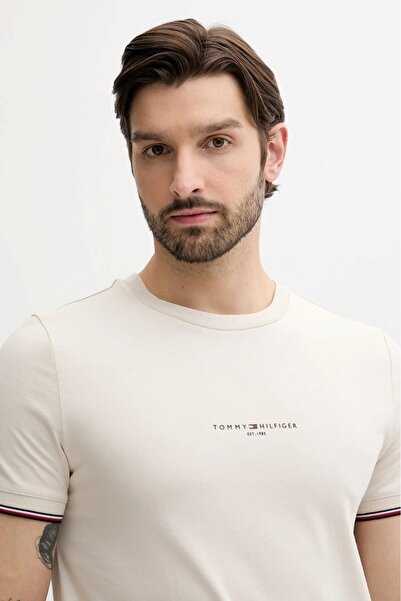 Tommy Hilfiger Cotton Tipped Logo Print T-Shirt with Crew Neck