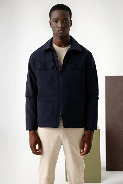 Isaora Regular Fit Classic Collar Zippered Water Repellent Jacket Men's Jacket M25J7040 Nvy