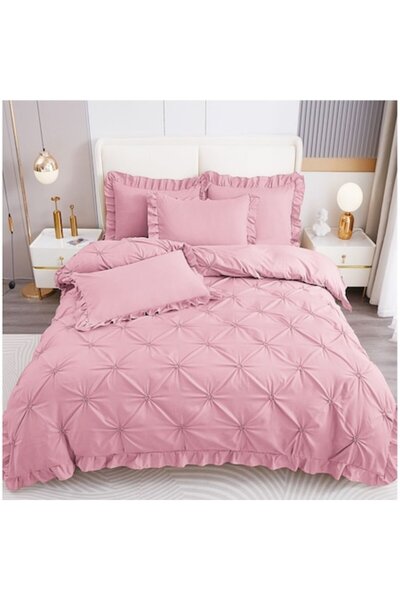 OEM Double bed linen set with frills, 4 pieces, fitted sheet 230x250, duvet cover 200x230, pillowcases 5