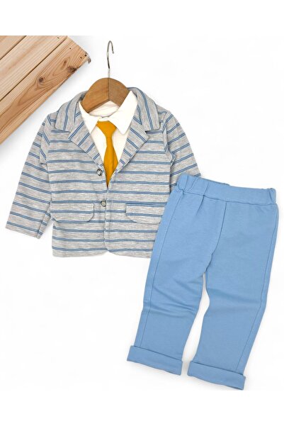 voyyo kids baby Baby Boy Striped Jacket, Tie 3 Piece 100% Cotton Stretchy Suit