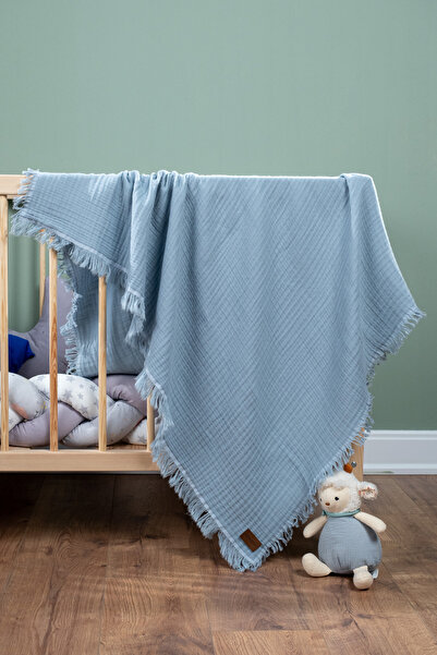 FURYATEX 100% Cotton 4-Layer Muslin Baby Blanket Dark Blue 100X120Cm