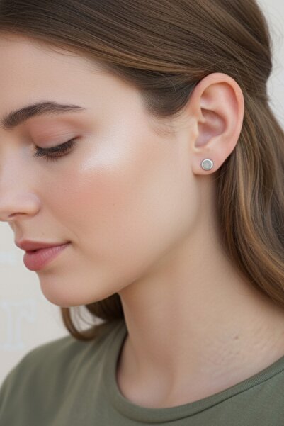 Lynare Magnetized Gray Plain Round Women Men Unisex 316L Steel Earrings 8mm 2Pcs