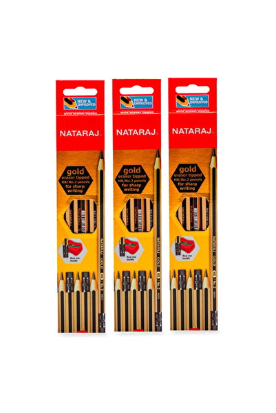 Nataraj أقلام رصاص ذهبية HB، 12 قلمًا × 3 أقلام متنوعة