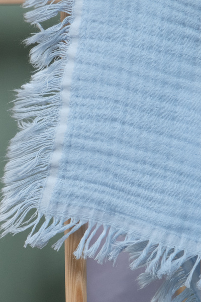 FURYATEX 100% Cotton 4-Layer Muslin Baby Blanket Baby Blue 100X120Cm