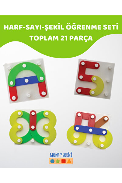 Montessori 20 Parça Harf Sayı Şekil Renk Öğrenme Seti - Çocuklar için Eğitici Oyun