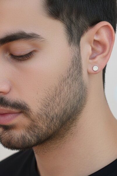 Lynare Magnetized Gray Plain Round Women Men Unisex 316L Steel Earrings 8mm 2Pcs