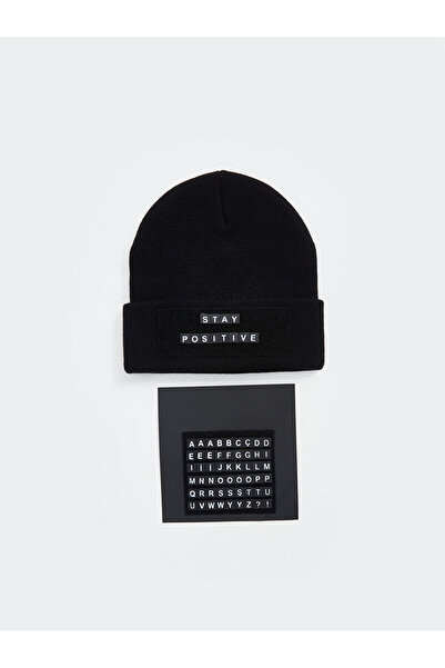 LC Waikiki Nevavm Farkıyla Lcw Accessories Black Knitwear Printed Men's Beanie