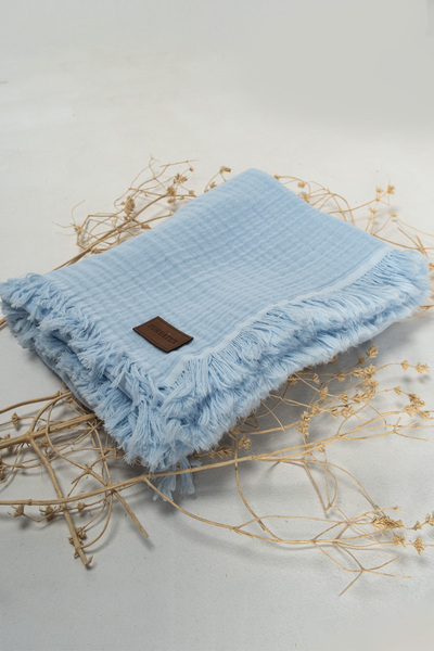 FURYATEX 100% Cotton 4-Layer Muslin Baby Blanket Baby Blue 100X120Cm
