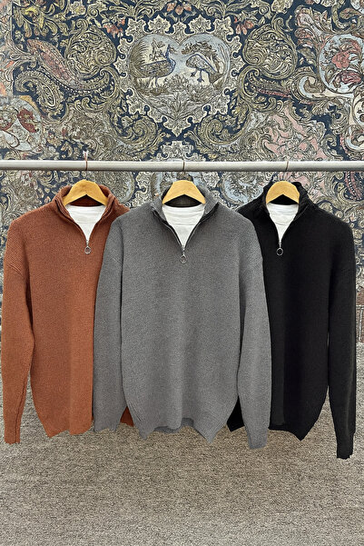 oneoff Πακέτο Advantage 3 τεμαχίων Ανδρικό πλεκτό πουλόβερ με λεπτομέρεια γιακά με μισό φερμουάρ κοτλέ