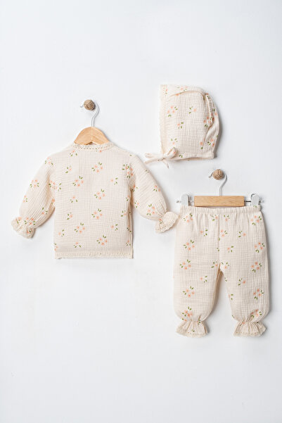 FURYATEX Organik Pamuk Müslin 3’lü Bebek Seti Çift Katlı Müslin Yeni Doğan Takım – %100 Pamuk Çiçekli