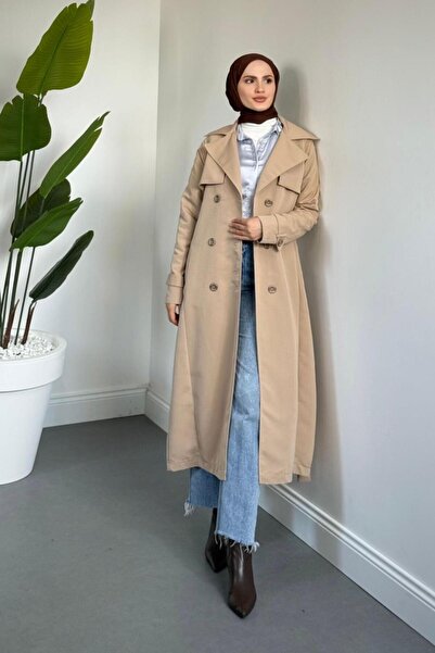 MERVEN AKYÜZ Mivora Astarlı Gabardin Trençkot Vizon