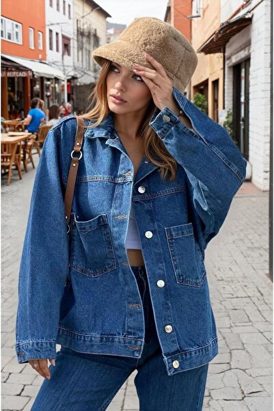 Pasaklı Giyim Women's Jean Jacket Coat-Thick Denim-Pockets-Loose-Fit-Kt002481