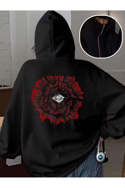 LAND MODA Hanorac unisex Ninja cu mască de zăpadă Cardigan din lână groasă cu...