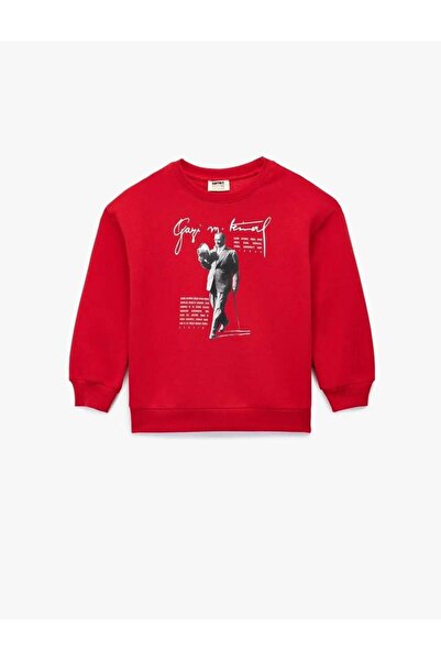 Koton Atatürk bedrucktes rotes Mädchen-Sweatshirt 6Wkg10060Ak