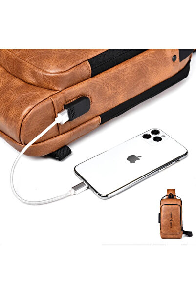 ZAAPPY PU Leather Crossbody Chest Bag with USB Charging Port, Bobo Messenger Bag For Men, Travel