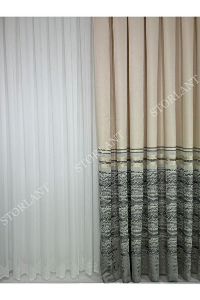 Storlant Meltem Cream Panel Background Curtain L Preferred - 1/3 Frequently Pleated L with Accessories Gift L Suitable for Any Room