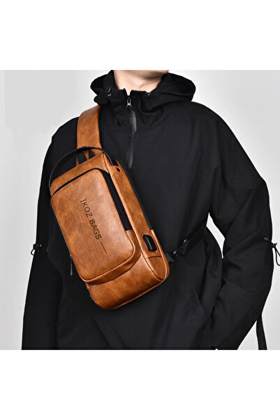 ZAAPPY PU Leather Crossbody Chest Bag with USB Charging Port, Bobo Messenger Bag For Men, Travel