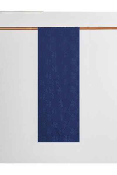 Kayra Large Logo Detailed Viscose Shawl Navy Blue