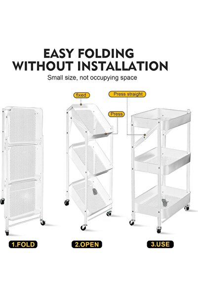 DEC56 3-Tier Foldable Metal Wheeled Trolley Organizer