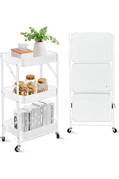 DEC56 3-Tier Foldable Metal Wheeled Trolley Organizer