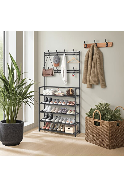 OEM Suport metalic cu 5 rafturi și 8 cârlige, multifuncțional, alb, design mo...