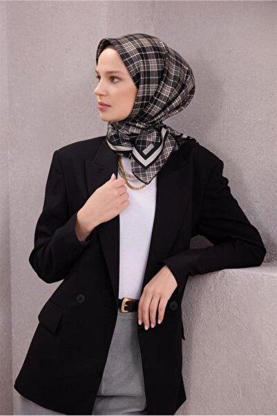 Belli Tivil Pure Silk Scarf IST 4218 - 88 Μαύρο καρό σχέδιο