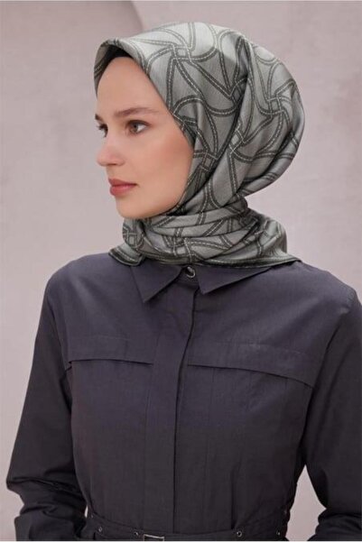 Belli Eșarfă din mătase pură Tivil IST 4221 - 34 model geometric verde kaki