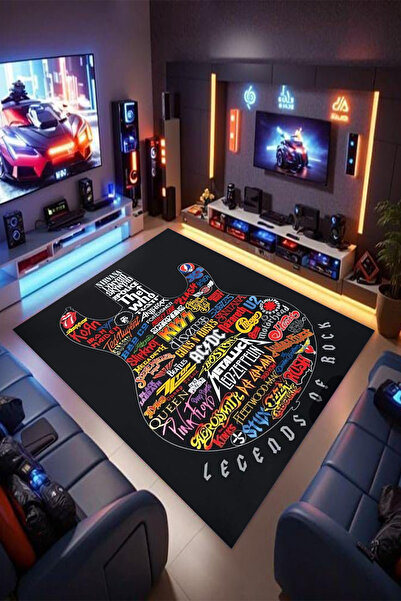 Reyhani ROCK NOSTALJI Desenli Kaymaz Taban Makinede Yıkanabilir Gaming Oyuncu...