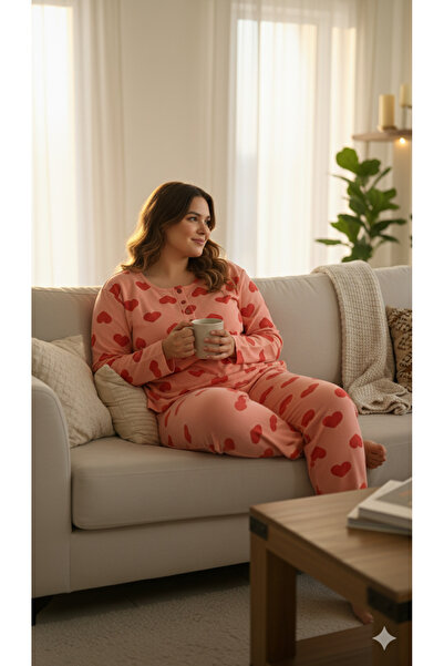 sleeproom UZUN KOL MEVSİMLİK BASKILI BÜYÜK BEDEN KADIN PİJAMA TAKIM