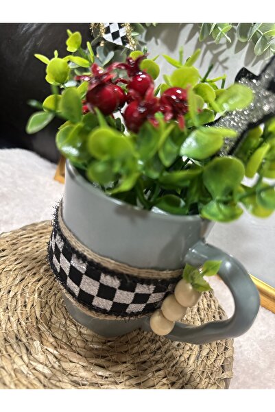 Marrone Gift Mug Vase Floral Kokinali Checkerboard Butterfly Ribbon