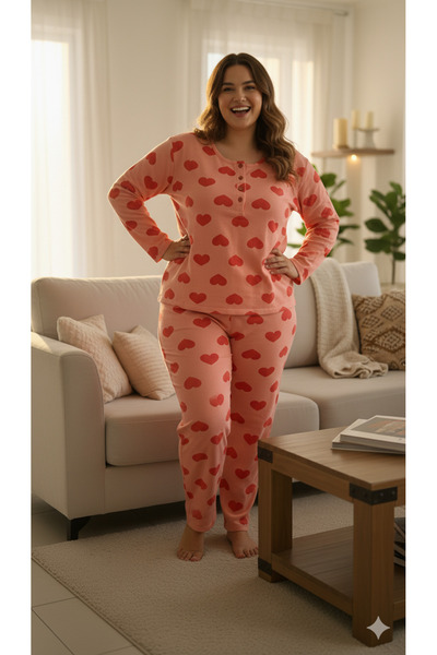 sleeproom UZUN KOL MEVSİMLİK BASKILI BÜYÜK BEDEN KADIN PİJAMA TAKIM