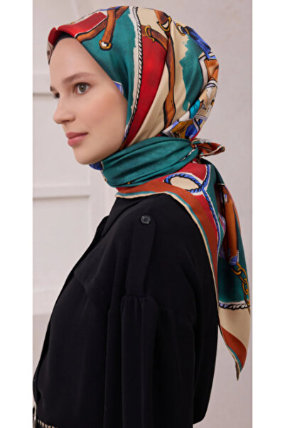 Belli وشاح تيفيل من الحرير الخالص IST 4205- 80 نمط المناظر الطبيعية باللون ال...