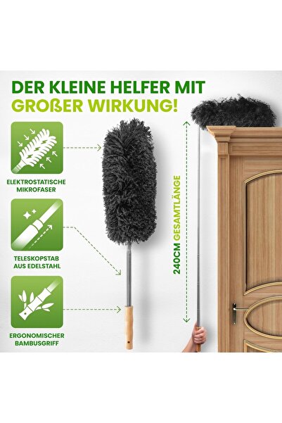 Bambua Pamatuf with Extendable Handle Bambua, Microfiber/Metal/Bamboo, Black/, 240 cm