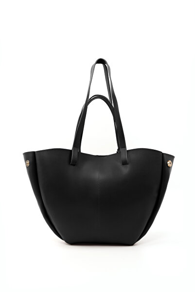 SHAKA Μαύρη τσάντα χειρός, χειρολαβής και ώμου από συνθετικό δέρμα μεγάλου μεγέθους με πορτοφόλι μονής θήκης