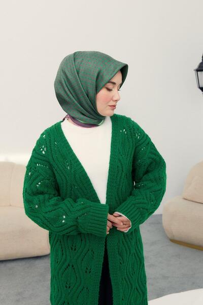 Silk Home Yeşil, Eflatun Geometrik Desenli Tivil İpek Eşarp IST 11414 - 36