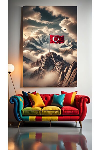özkacar EZAN DİNMEZ BAYRAK İNMEZ V3 Tablou decorativ pe pânză pentru acasă, p...