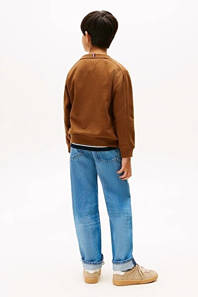 Tommy Hilfiger Erkek Çocuk Regular Kalıp Kolej Stili Baskılı Sweatshirt - Kahverengi