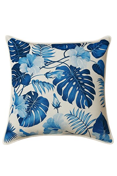 LUNİVAA HOME Blue Leaf Patterned Cream Color Bohemian Style 2-Piece Decorativ...