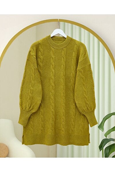 Modamorfo Pulover din tricot moale cu model împletit - Verde ulei