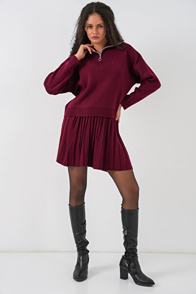 Bigdart Set din două piese pentru femei, pulover și fustă 15938 - Roșu Claret