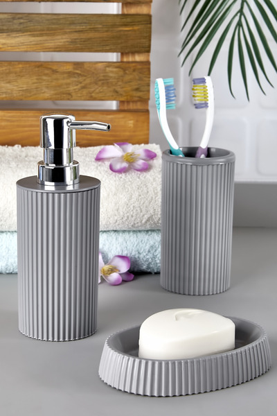 Kuzeyli 3 Parça Lux Banyo Seti Yuvarlak | Diş Macunluk Sabunluk 3'lü Banyo Set