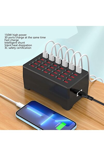 Fipka 30 Port 150 Watt USB Charging Station, Desktop USB Rapid Charger, Multiple USB Desktop Charging Dock