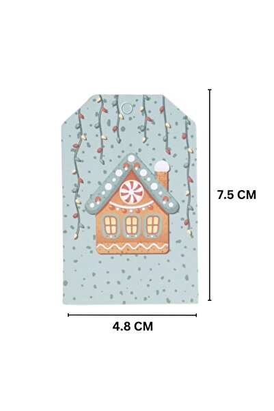 roco paper Yılbaşı Ev Temalı Hediye Etiketi, Yeniyıl, Noel Delikli Paketleme Kartı, 50 Adet-4.8x7.5 Cm, Mavi