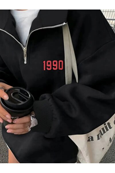 Touz Moda Yarım Fermuarlı Kalın 3 iplik 1990 Baskılı Sweet